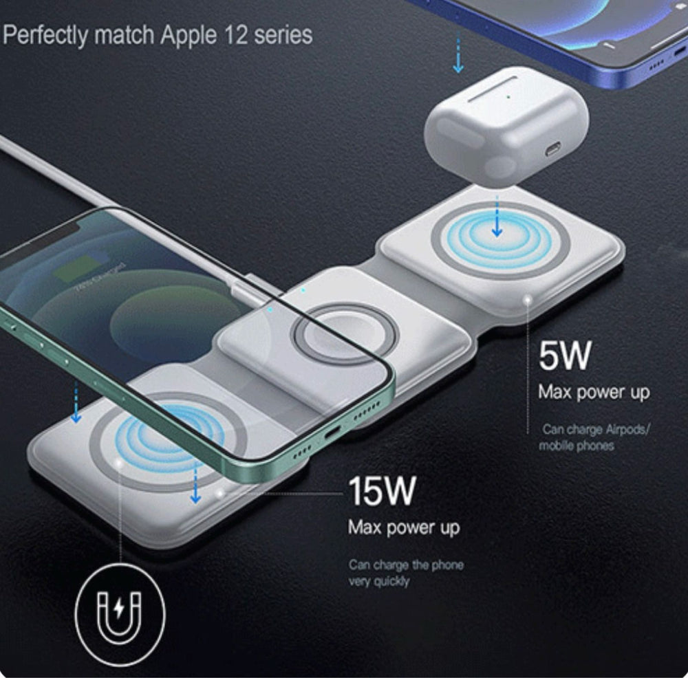 3 in 1 Magnetic Foldable Wireless Charging Station | 15W Fast Charger