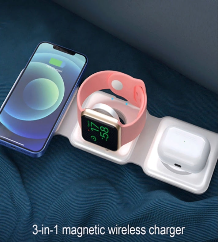 3 in 1 Magnetic Foldable Wireless Charging Station | 15W Fast Charger